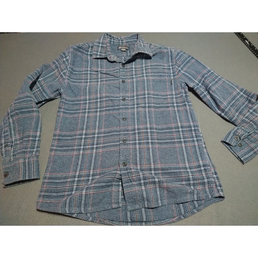 Eddie Bauer Flannel Shirt Men S Blue Plaid Button Up Farmer Outdoors Camping